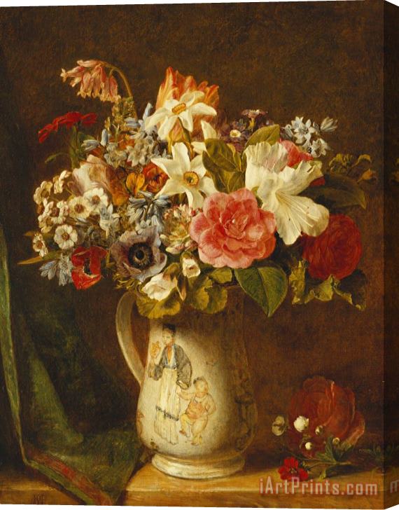 Alfred Morgan Roses Narcissi And Other Flowers In A Vase Stretched Canvas Painting / Canvas Art