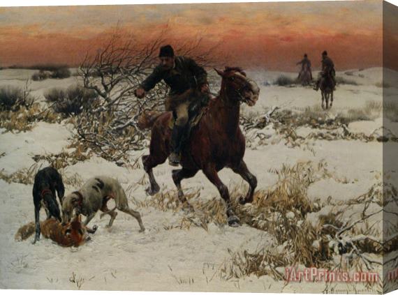 Alfred von Wierusz Kowalski The Hunters Stretched Canvas Painting / Canvas Art