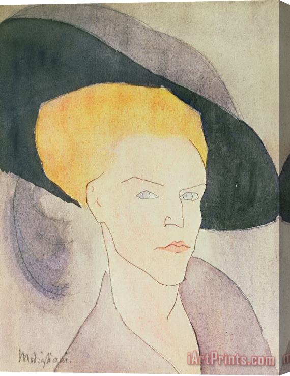 Amedeo Modigliani Head Of A Woman Wearing A Hat Stretched Canvas Painting / Canvas Art