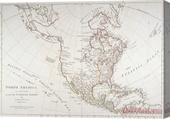 American School Map depicting North America as Divided by the European Powers Stretched Canvas Print / Canvas Art
