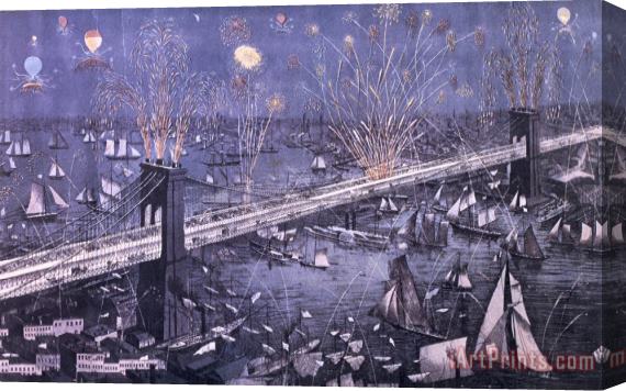 American School Opening of the Great New York and Brooklyn Bridge and grand display of fire works Stretched Canvas Print / Canvas Art