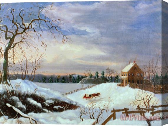 American School Snow scene in New England Stretched Canvas Painting / Canvas Art
