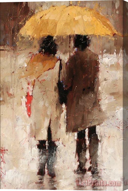 Andre Kohn Shopping in The Rain Stretched Canvas Print / Canvas Art