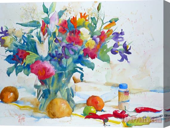 Andre Mehu Bouquet and red peppers Stretched Canvas Print / Canvas Art