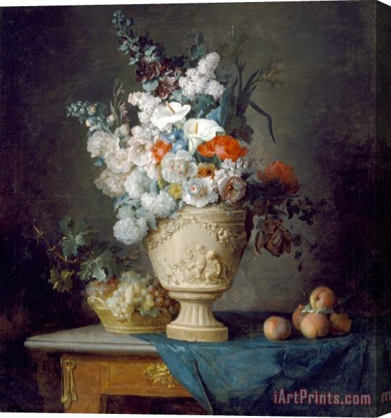 Anne Vallayer-Coster Bouquet of Flowers in a Terracotta Vase, with Peaches And Grapes Stretched Canvas Print / Canvas Art