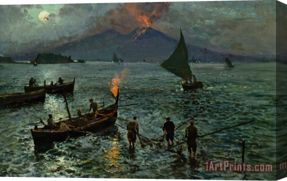 Attilio Pratella Night Fishing in Naples Stretched Canvas Print / Canvas Art