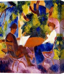 Sat Canvas Paintings - At The Garden Table by August Macke