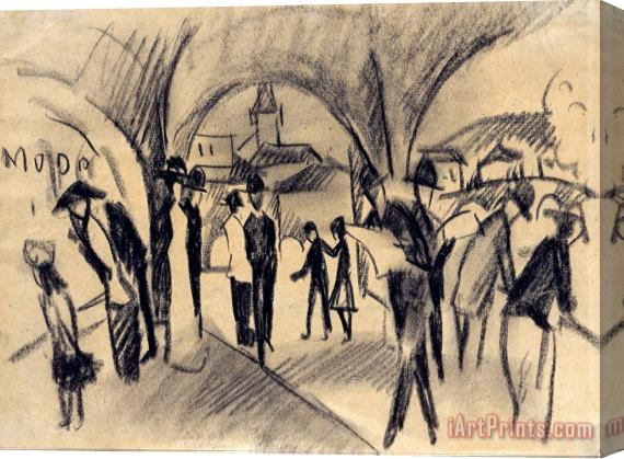 August Macke Scene Under The Arcades in Thun Stretched Canvas Print / Canvas Art