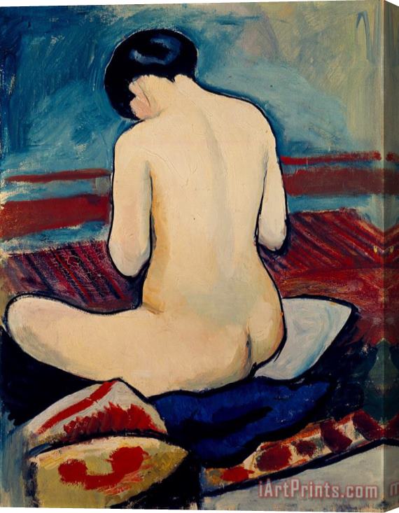 August Macke Sitting Nude with Pillow Stretched Canvas Painting / Canvas Art