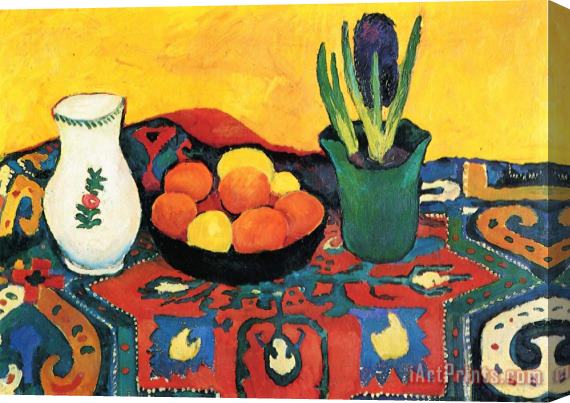 August Macke Still Life Hyacinths Carpet Stretched Canvas Painting / Canvas Art