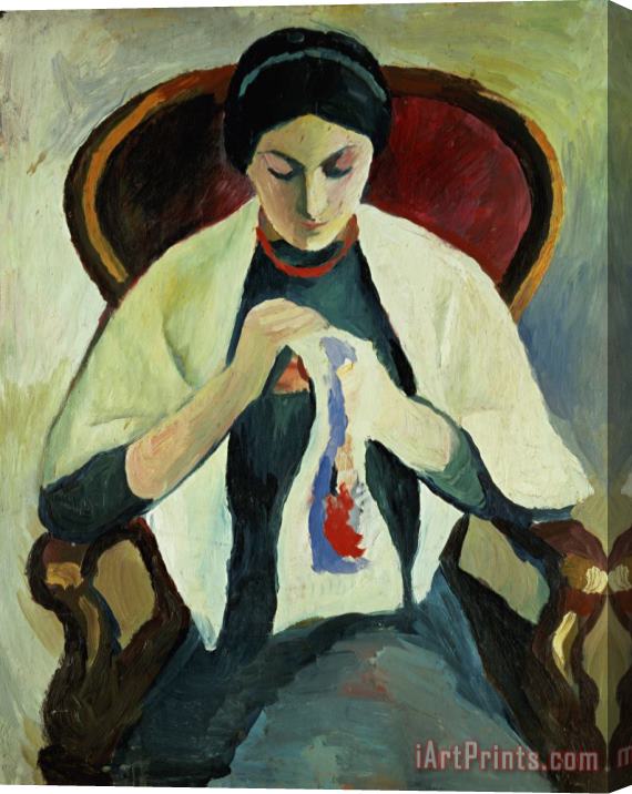 August Macke Woman Sewing Stretched Canvas Print / Canvas Art