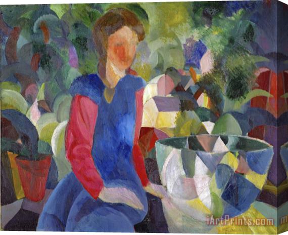 August Macke Woman with Fishbowl (gemalde Madchen Mit Fischglas) Stretched Canvas Painting / Canvas Art