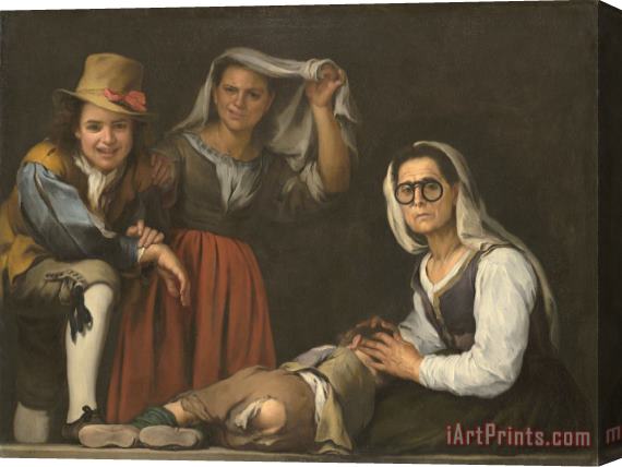 Bartolome Esteban Murillo Four Figures on a Step Stretched Canvas Painting / Canvas Art