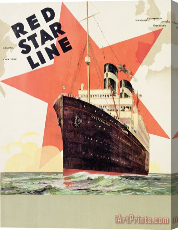 Belgian School Poster Advertising The Red Star Line Stretched Canvas Print / Canvas Art