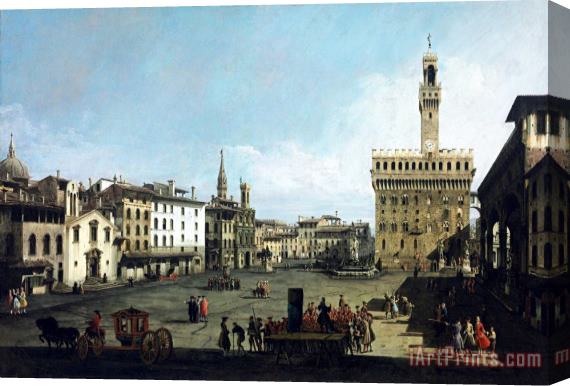 Bernardo Bellotto The Piazza Della Signoria And Palazzo Vecchio in Florence Stretched Canvas Painting / Canvas Art