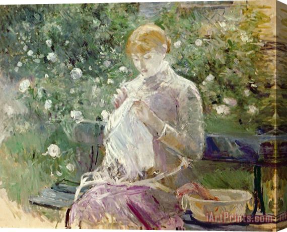 Berthe Morisot Pasie sewing in Bougivals Garden Stretched Canvas Painting / Canvas Art