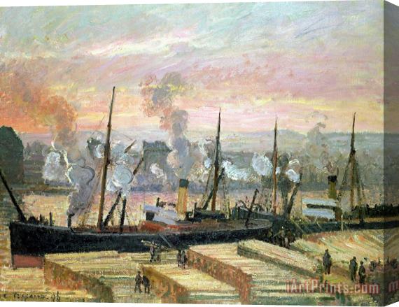 Camille Pissarro Boats Unloading Wood Stretched Canvas Print / Canvas Art