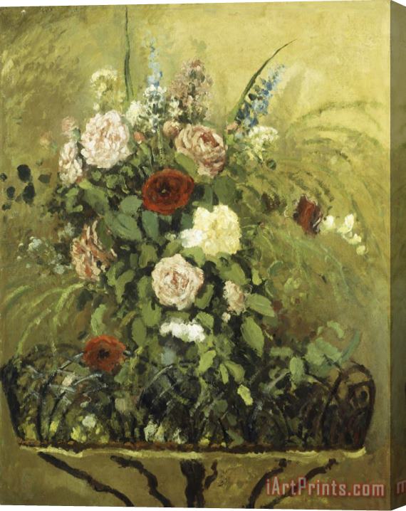 Camille Pissarro Bouquet of Flowers with a Rustic Wooden Jardiniere Stretched Canvas Print / Canvas Art