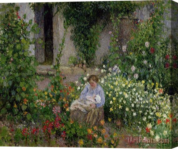 Camille Pissarro Mother and Child in the Flowers Stretched Canvas Painting / Canvas Art