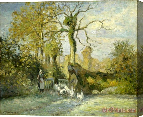 Camille Pissarro The Goose Girl at Montfoucault (white Frost) Stretched Canvas Print / Canvas Art