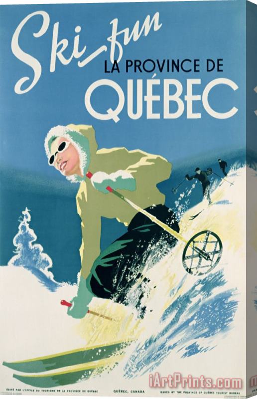 Canadian School Poster Advertising Skiing Holidays In The Province Of Quebec Stretched Canvas Print / Canvas Art