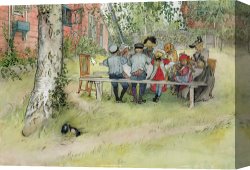 Sat Canvas Paintings - Breakfast Under The Big Birch by Carl Larsson