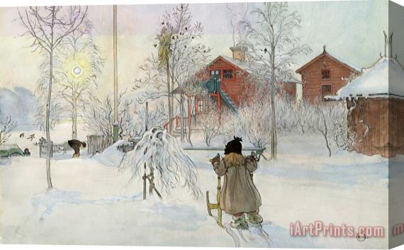 Carl Larsson The Yard And Wash House Stretched Canvas Print / Canvas Art