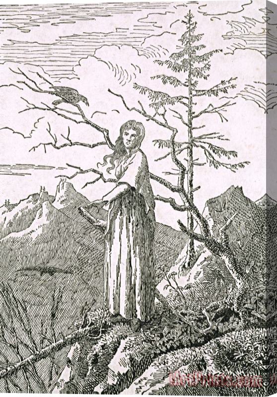 Caspar David Friedrich Woman with a Raven, on The Edge of a Precipice (woodcut) Stretched Canvas Print / Canvas Art