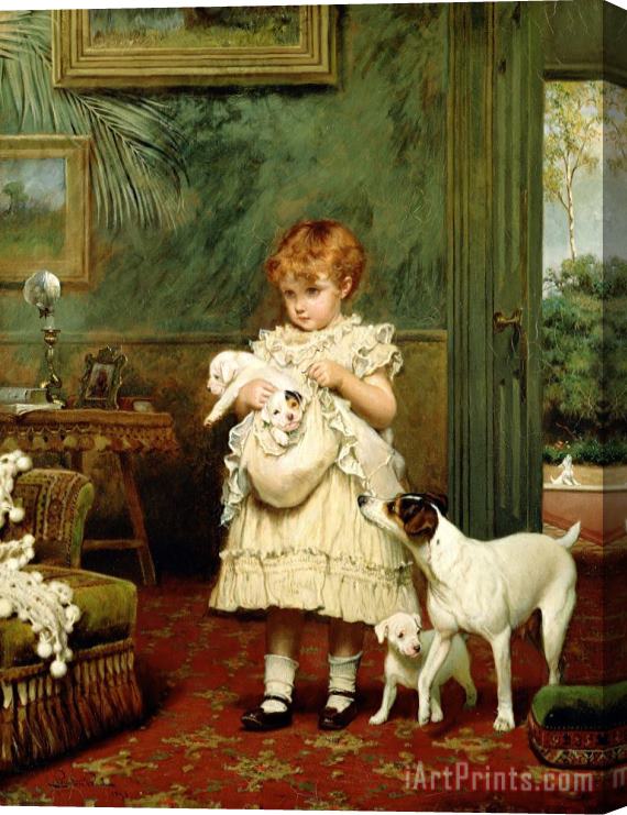 Charles Burton Barber Girl with Dogs Stretched Canvas Print / Canvas Art