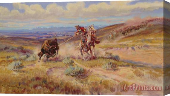 Charles Marion Russell Spearing A Buffalo Stretched Canvas Print / Canvas Art