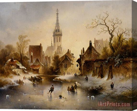 Charles van den Eycken A Winter Landscape with Skaters Near a Village Stretched Canvas Print / Canvas Art