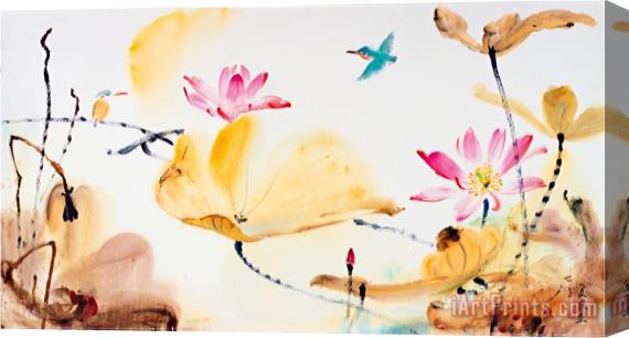 Chi Wen Autumn Lotus Stretched Canvas Print / Canvas Art