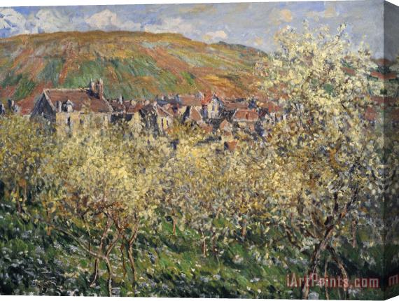 Claude Monet Plum Trees In Blossom At Vetheuil Stretched Canvas Print / Canvas Art