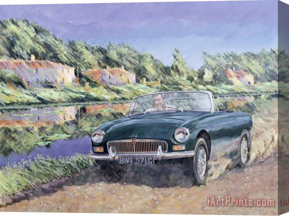 Clive Metcalfe Mgb By A French Canal Stretched Canvas Print / Canvas Art