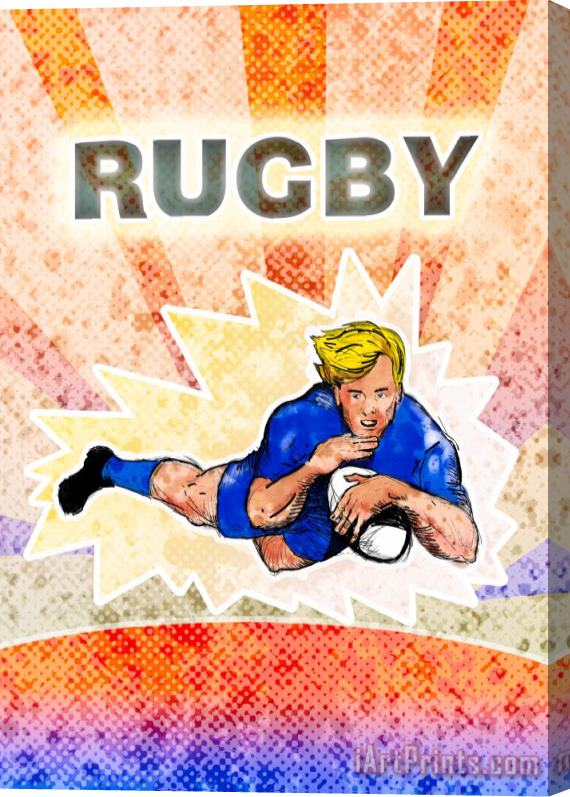 Collection 10 Rugby player diving to score a try Stretched Canvas Painting / Canvas Art
