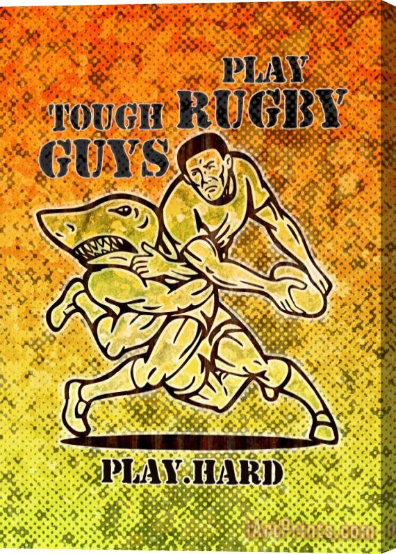 Collection 10 Rugby player running with ball attack by shark Stretched Canvas Painting / Canvas Art