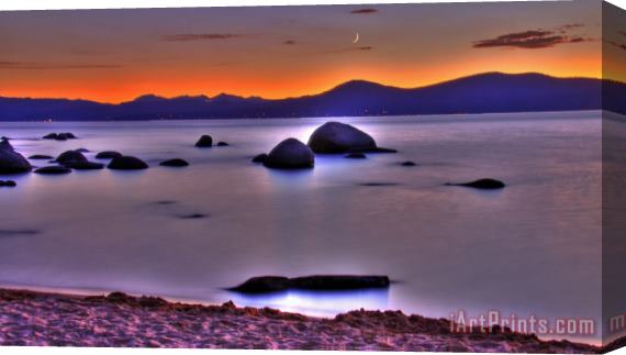Collection 14 Crescent Moon Above Tahoe Stretched Canvas Painting / Canvas Art