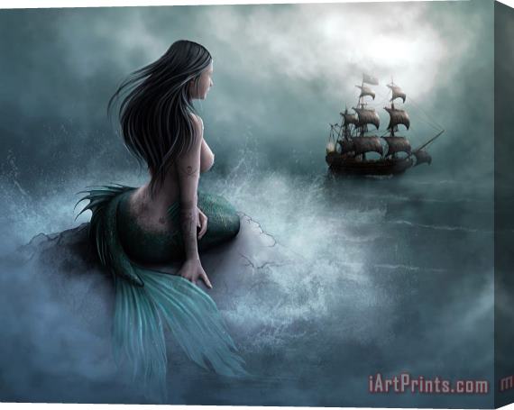 Collection Mermaid And Pirate Ship Stretched Canvas Painting / Canvas Art