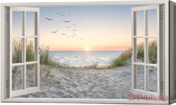 Collection Sand Dune Beach Birds Seascape Window View Stretched Canvas Print / Canvas Art