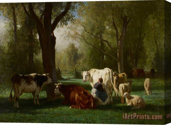 Constant-Emile Troyon Landscape With Cattle And Sheep Stretched Canvas Print / Canvas Art