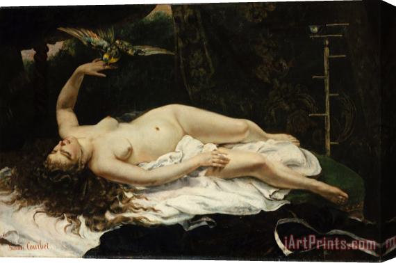Courbet, Gustave Woman with a Parrot Stretched Canvas Painting / Canvas Art