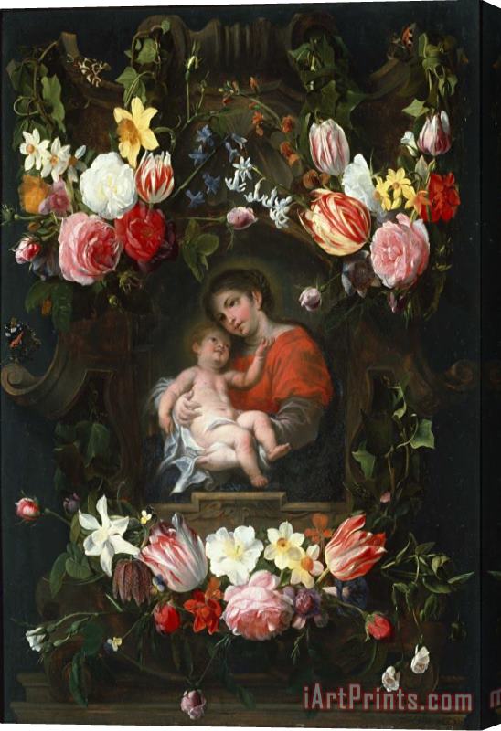 Daniel Seghers Garland of Flowers with Madonna And Child Stretched Canvas Print / Canvas Art