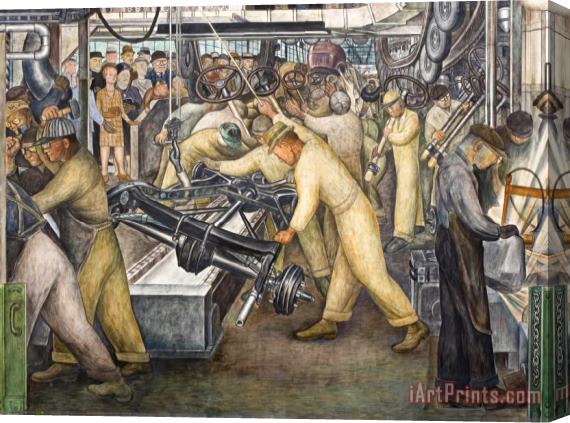Diego Rivera South Wall Of A Mural Depicting Detroit Industry Stretched Canvas Painting / Canvas Art