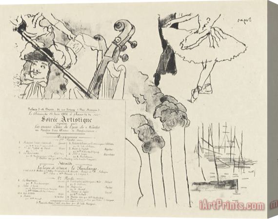 Edgar Degas Program for The Soiree Artistique (programme De La Soiree Des Anciens Eleves Du Lycee De Nantes) Stretched Canvas Print / Canvas Art