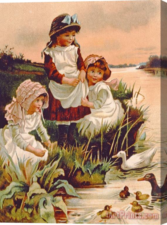 Edith S Berkeley Feeding Ducks Stretched Canvas Painting / Canvas Art