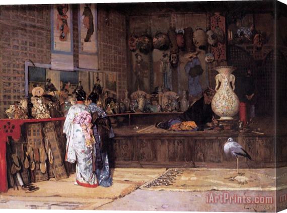 Edouard Castres At The Japanese Market Stretched Canvas Print / Canvas Art