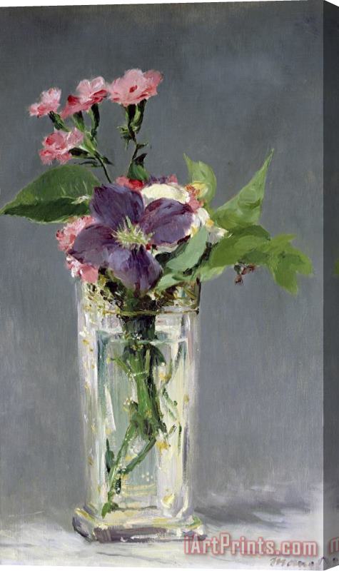 Edouard Manet Pinks And Clematis in a Crystal Vase Stretched Canvas Print / Canvas Art