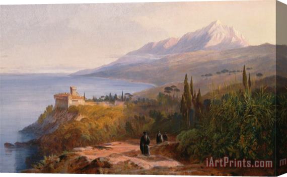 Edward Lear Mount Athos And The Monastery of Stavroniketes Stretched Canvas Print / Canvas Art