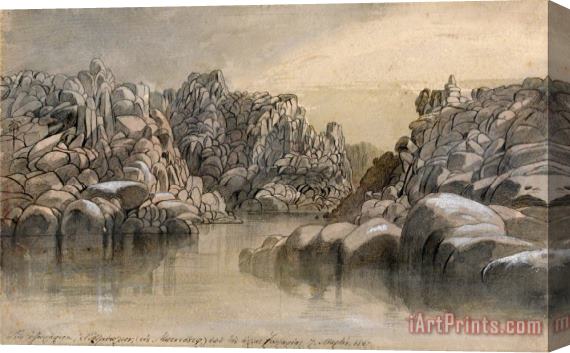 Edward Lear River Pass Between Semi Barren Rock Cliffs Stretched Canvas Print / Canvas Art