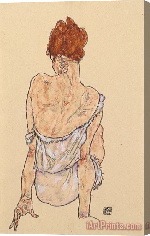 Egon Schiele Seated woman in underwear Stretched Canvas Painting / Canvas Art